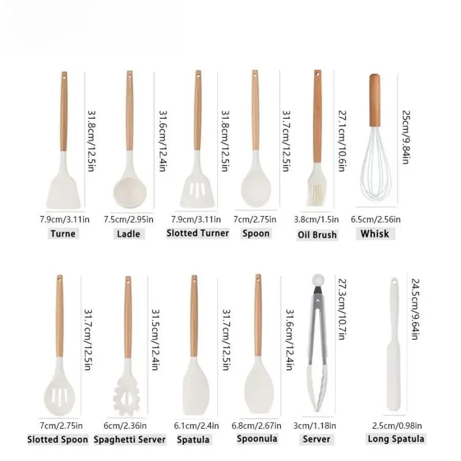34pcs Premium Silicone Kitchen Utensil Set With Wooden Handles and Knife Heat-Resistant Non-Stick Friendly Cooking