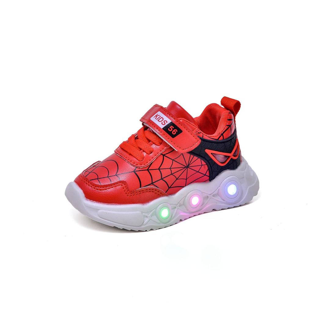 New Arrival LED Light-Up Spider Web Leather Sneakers for Boys