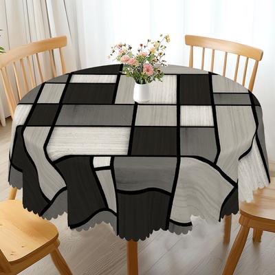 1 Piece Of Simple Geometric Splicing Printed Round Tablecloth, 5 Sizes Available, Geometric Pattern Design Printed Square Tablecloth, Edge Embossing P
