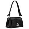 VIVIENNE WESTWOOD Hazel Magnetic Flap Crocodile Embossed Leather Underarm Bag Baguette Shoulder Tote Women Bags Black 42020005L001HN401