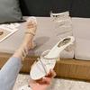 Summer Women's Sandals Luxury Club Square Toe Pendant Rhinestone Snake Pattern White Heel Sandals Wedding Party Shoes