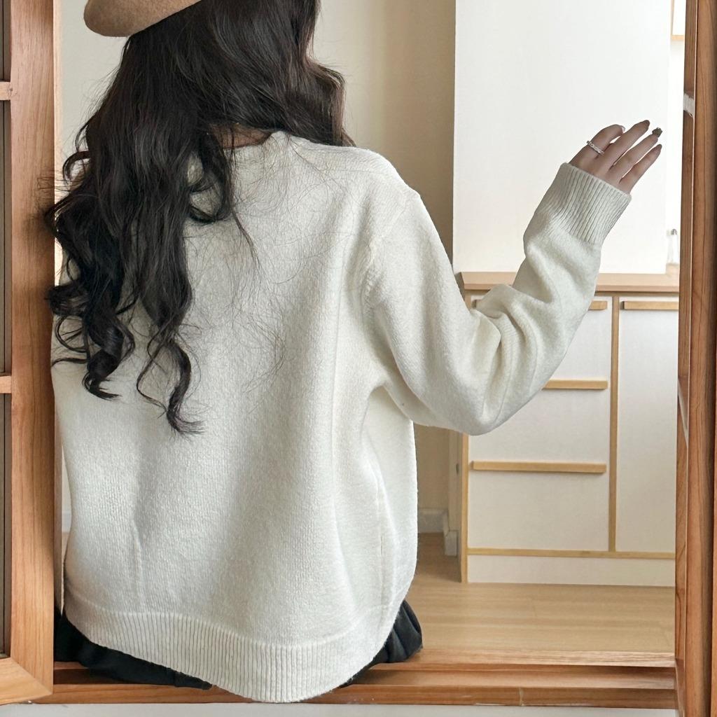 Autumn Winter Single-breasted Knitted Sweater Short Cardigan Jacket Loose Crew Neck Fashion Vintage Prined Sweaters Youth Women