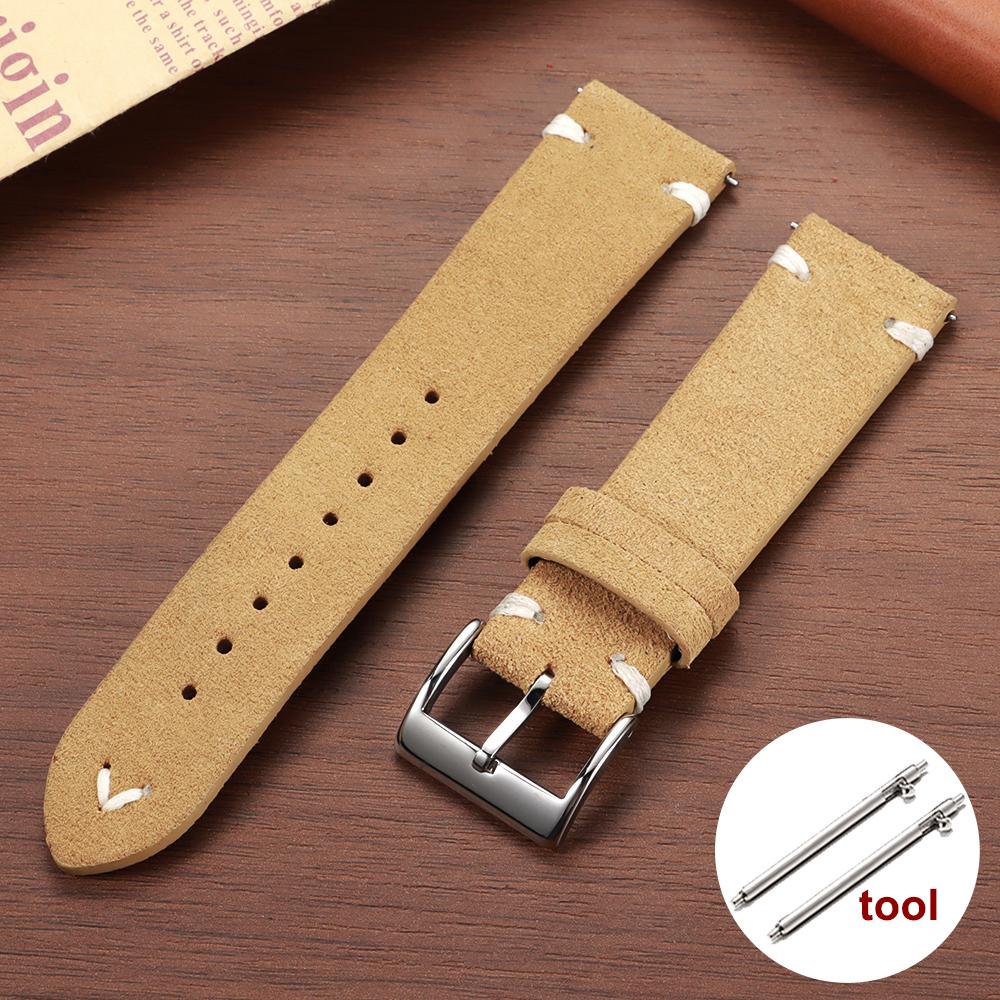 Soft Suede Genuine Leather Watch Strap 18mm 20mm 22mm for Samsung Watch6 5/4/3 Calfskin Bracelet Handmade Stitching Wristband