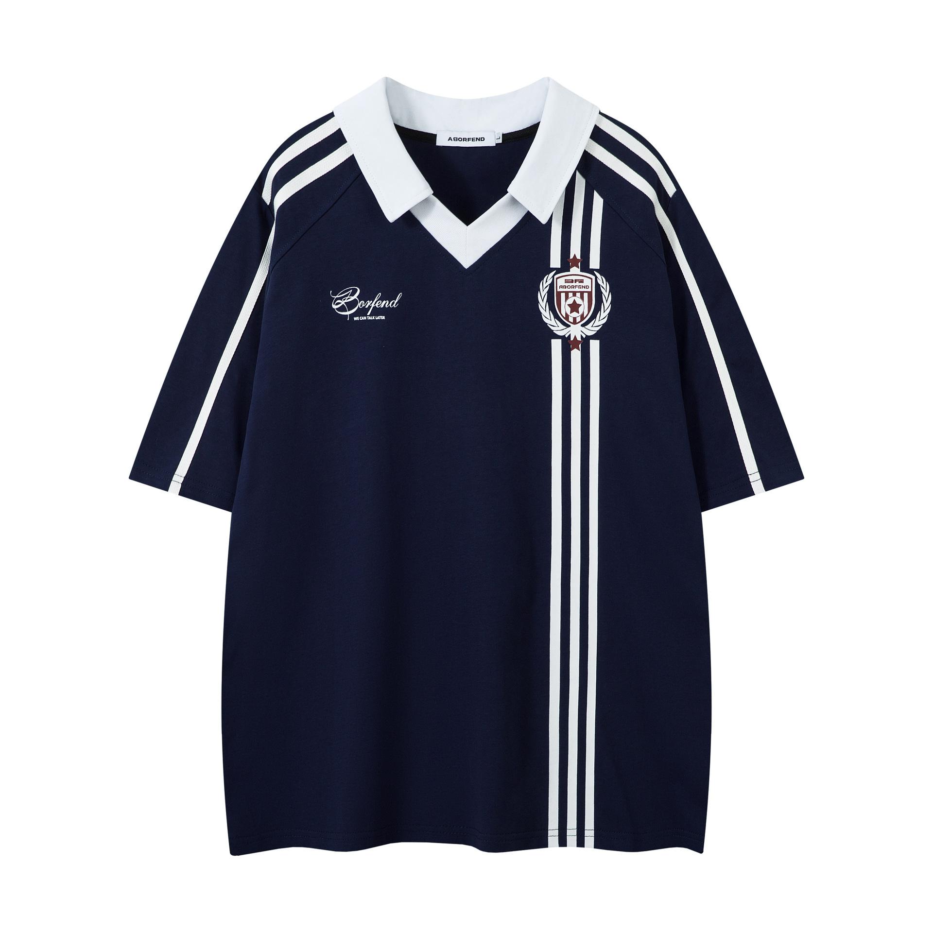 Summer striped T-shirt, American short-sleeve collared polo sweatshirt S