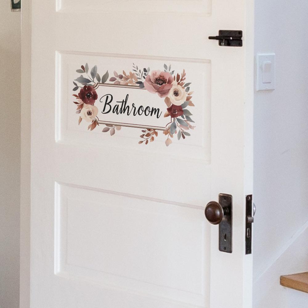 Kreativa blommiga engelska slogan badrum toalettdörr hemförsköningsklistermärken