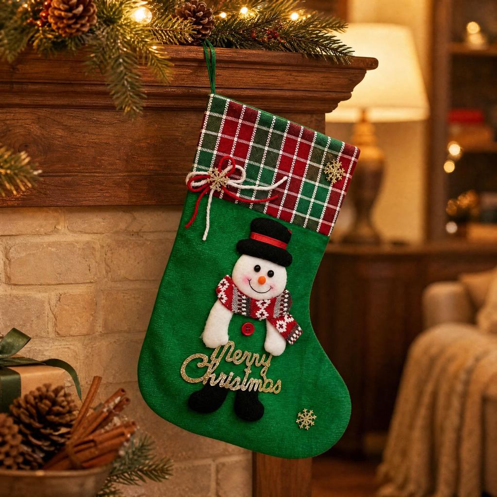 Green Christmas Stocking Hanging Ornament for Home Holiday Decor