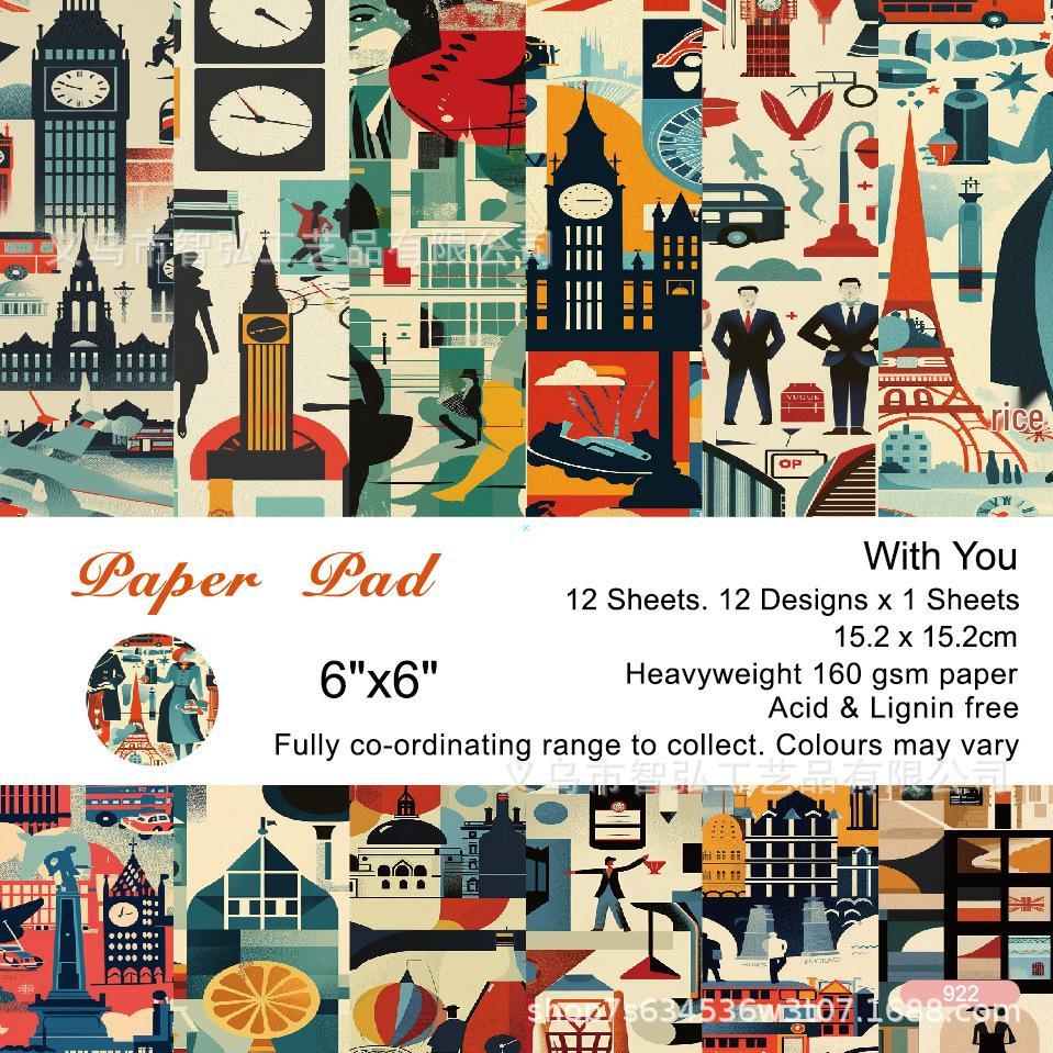 6-inch DIY Photo Album Background Paper - Single-sided, 12 Unique Designs (1 Sheet/Set)