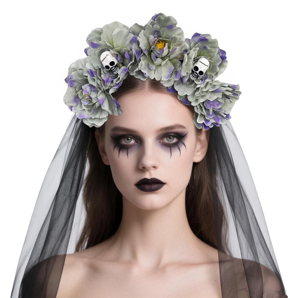 Black Flower & Skeleton Hair Bands Halloween Party Style Hair Hoops for Women Girls Halloween Masquerade Party