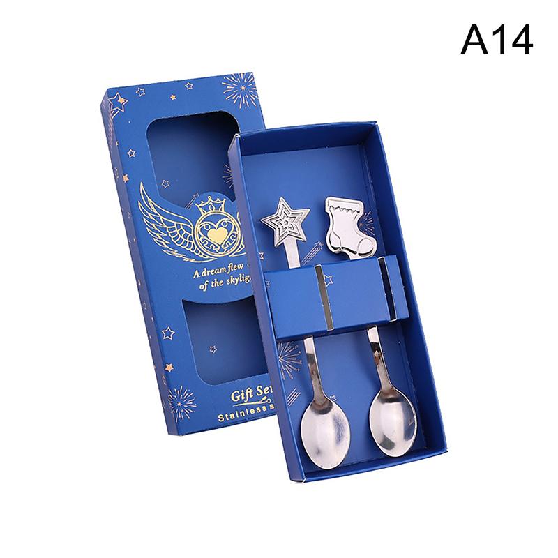 Christmas Spoons Set Portable Travel Use Stainless Steel Santa Claus Elk Snowman Dessert Soup Spoon Xmas Tableware