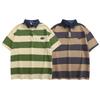 Splicing Contrasting Color Striped Short-Sleeved Polo Shirt Men'S American Retro Design Loose Bf Style Casual Couple Top