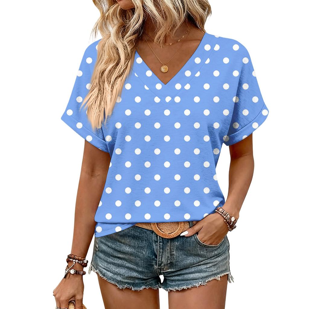 Dámské letní topy s krátkým rukávem a výstřihem do V, ležérní i elegantní, letní halenky, tuniky