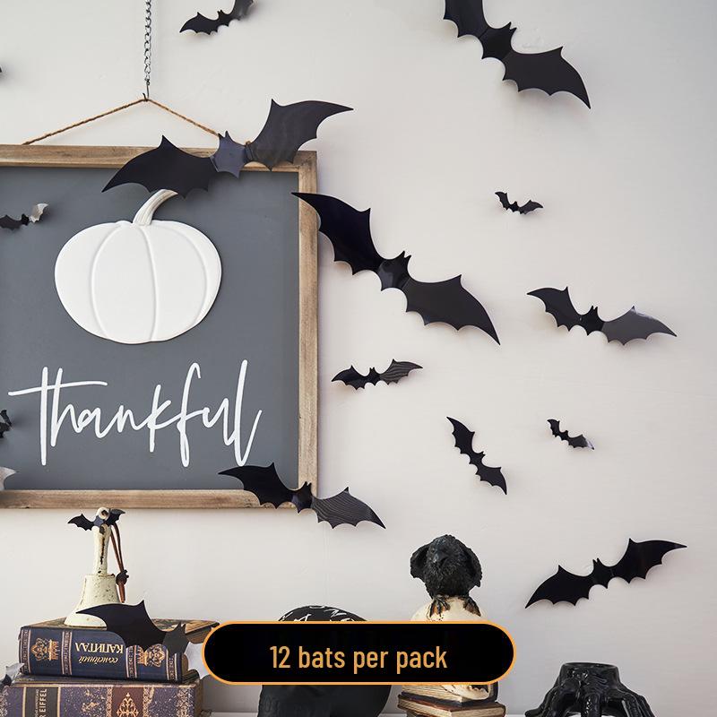 Halloween Pumpkin Lantern Decorations: Bat Ornaments & Scene Props for Bars and Shops