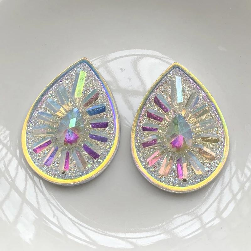 8pcs 30X40mm Water Droplet Resin Rhinestone DIY Jewelry Making Decorative Flat Back 2hole Scrapbook