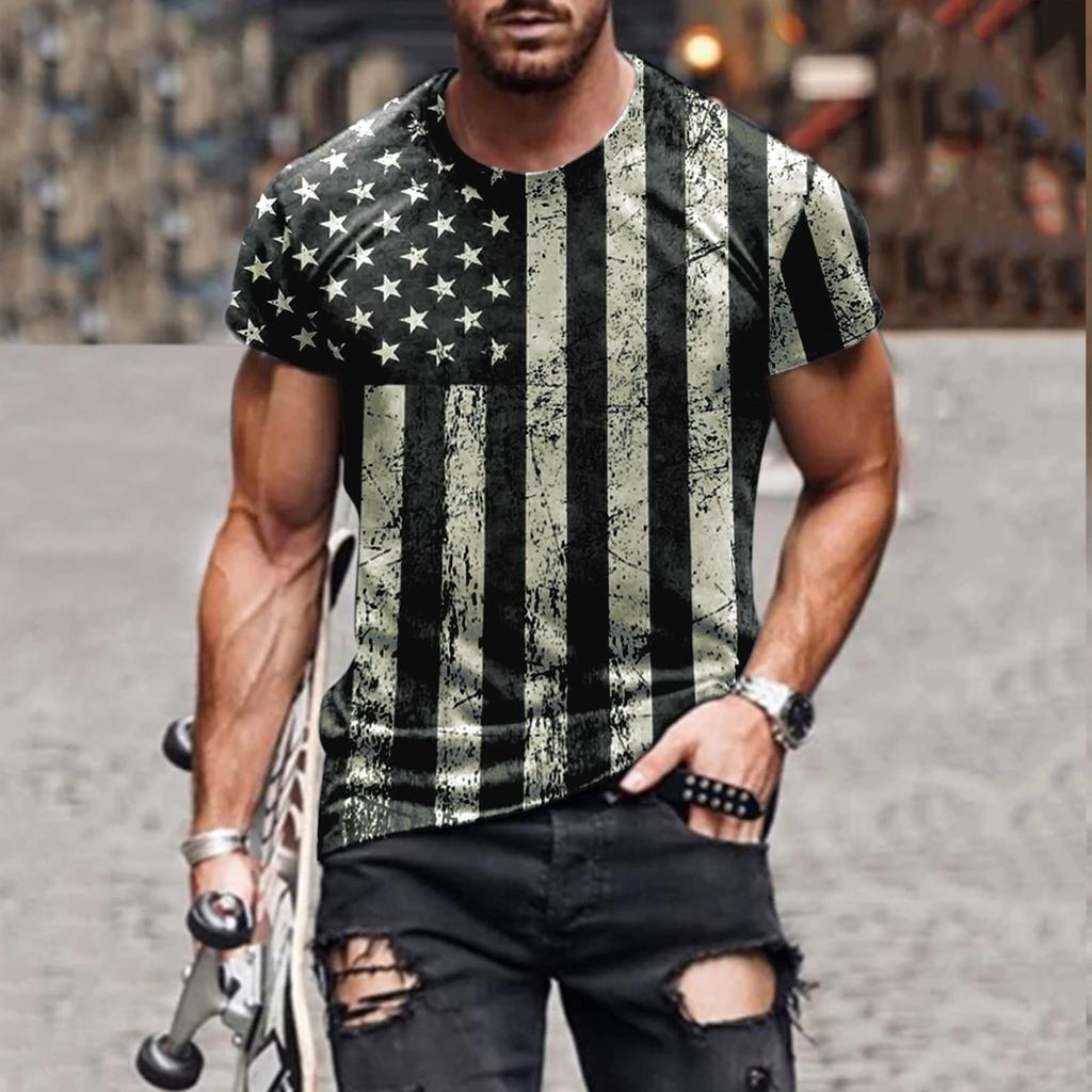 T-Shirts für Herren, Herren-T-Shirt mit amerikanischer Flagge, patriotisches T-Shirt, kurzärmelig, für Workout, Muskel-T-Shirts