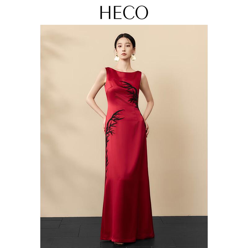 HECO New Chinese Style Bamboo Embroidery Acetate Dress L
