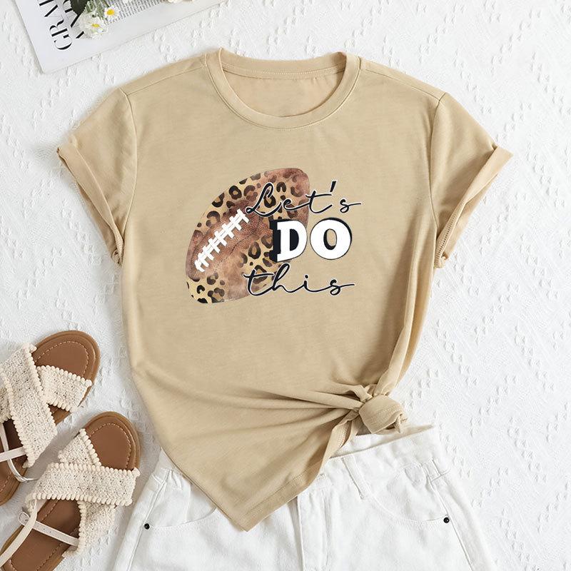 Summer Women's Fashionable Rugby Short Sleeved Casual Loose Cotton Round Neck Top