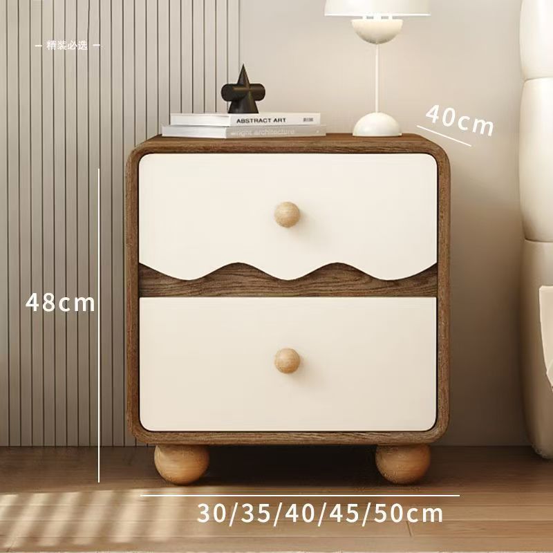 Luxury Solid Wood Nightstand with Wave Pattern Modern Bedside Storage Cabinet for Bedroom Spacious Drawer&Durable Home Furniture