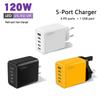 120W Multi-Port Fast Charger - 4 Ports + USB, Compatible with Xiaomi, Apple, Type-C; EU, US, UK Standards