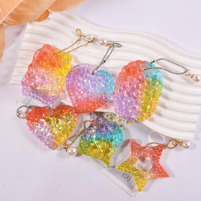 Cute Heart Round Charm Resin Mold Silicone Keychain Mold Pendant Epoxy Casting Mold with Hole DIY Craft Diamond Pattern