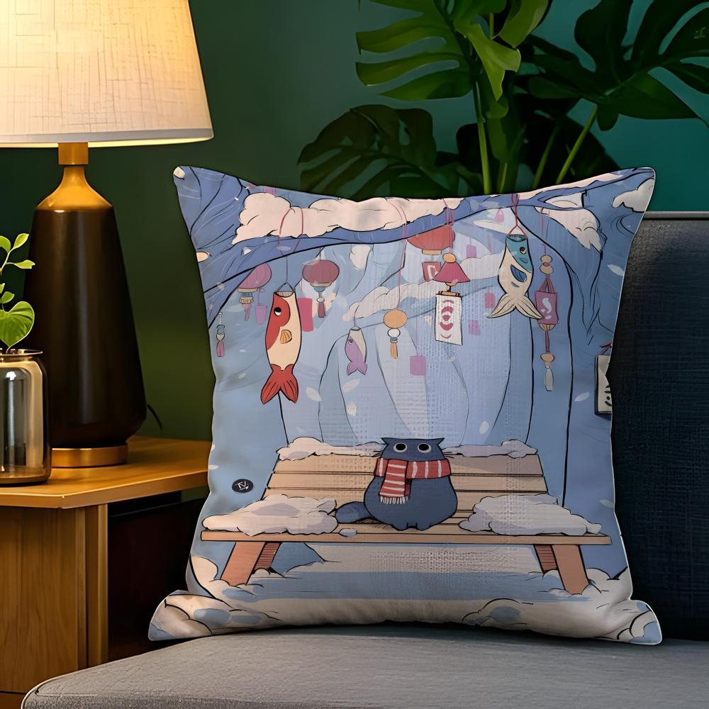 Cute Animal Floral Decorations 2 Pillow Case Natural Linen Pillow Case Double-Sided Decor Sofa Pillowcase Home Decor