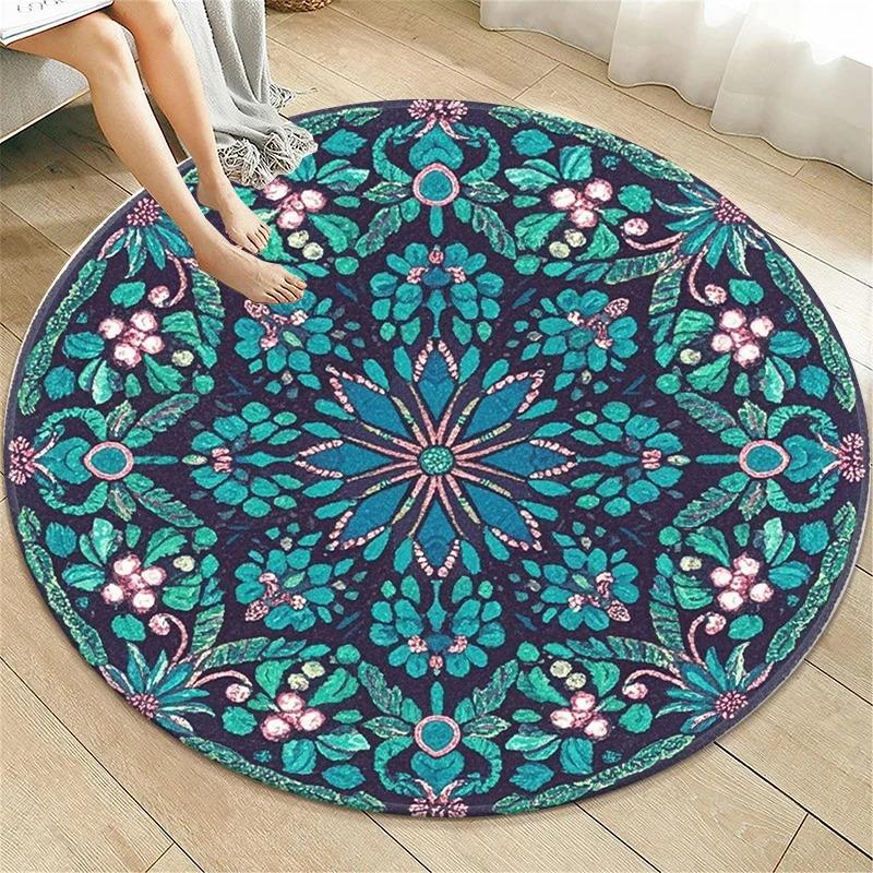 Nordic Modern Floral Round Soft Plant Rug Living Room Door Mat Balcony Bohemian Bedroom Floor Mat