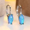 Luxury Blue Pink White  Opal Oval Stone Hoop Earrings For Women Vintage Female Fashion Silver Gold Color Wedding