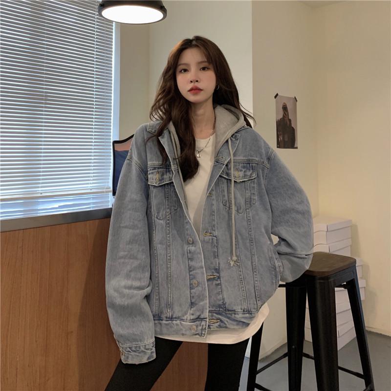 Women's Light Hooded Denim Jacket - Spring/Autumn 2025 Korean Style, Casual Loose Fit