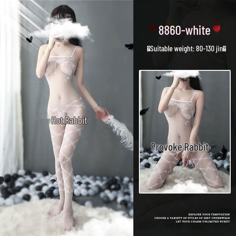 Seductive Rabbit Silk Bondage Lingerie Set: Open Crotch, Tearable Bodysuit with Garter and Stockings