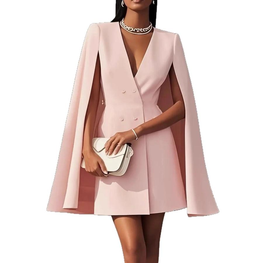 Autumn Commute Double Row Belted Shawl Cape Solid Color Suit Dress Women's Clothing