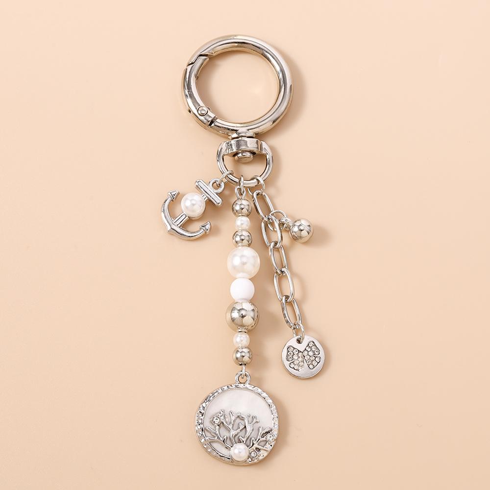 New Summer Beach Conch Shell Keychain Pearl Beads Key Ring Pendants for Women Girls Handbag DIY Key Chain Jewelry Gifts