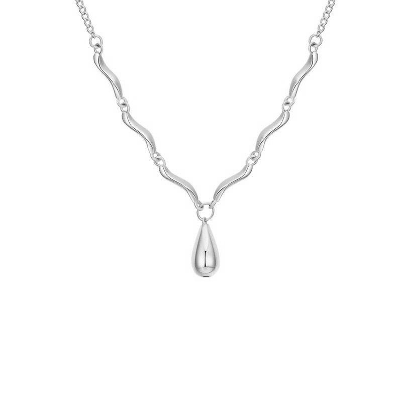 Silver Wave Water Drop Clavicle Necklace - Elegant, Trendy, Light Luxury Fashion for Women