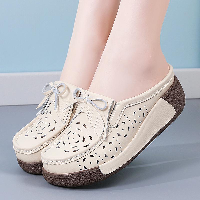 

Женские босоножки для увеличения роста, мокасины на платформе, красные тапочки без застежек, повседневные сабо с цветочным принтом, белые кожаные туфли для мамы 41 бежевый
