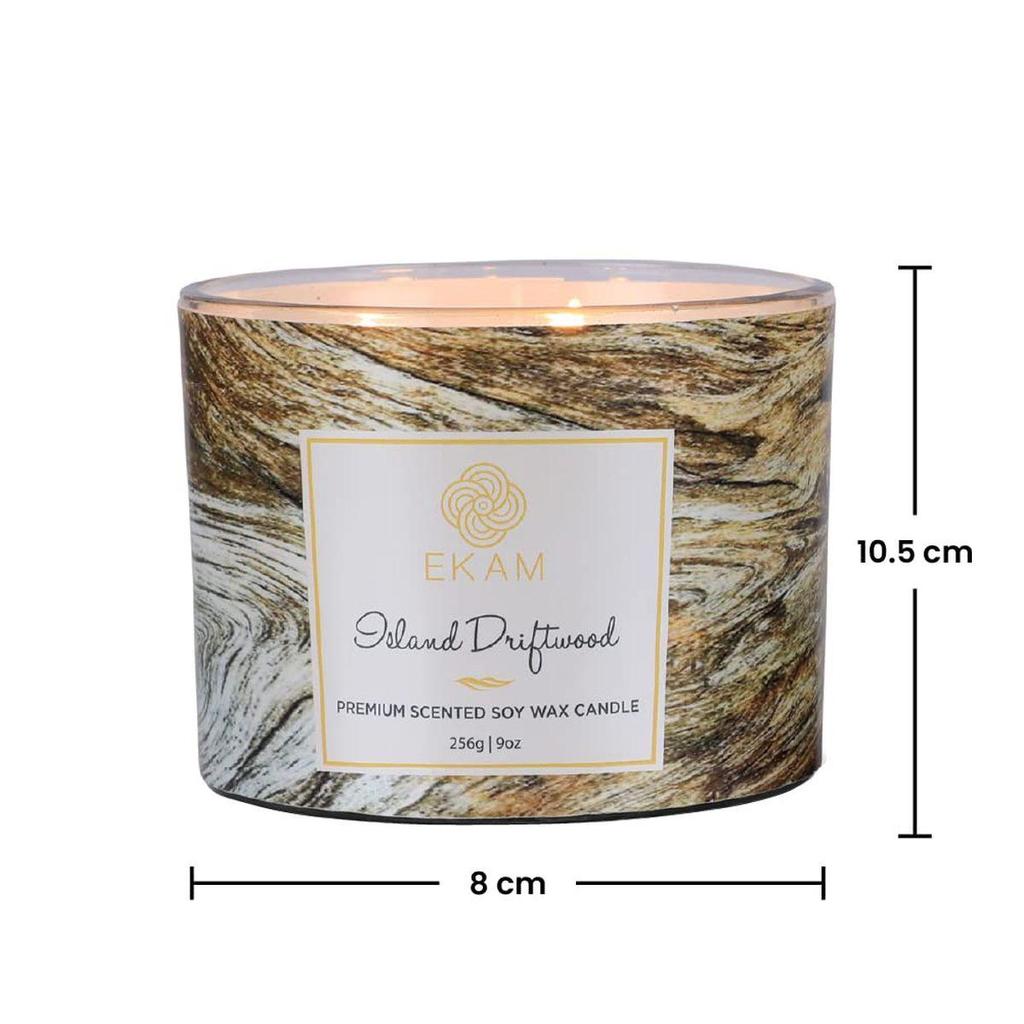 EKAM Island Driftwood 3 Wick Soya Balmumu Kokulu Mum - 256 Gram - 30 Saat Yanma Süresi - Ev Dekorasyonu, Hediyelik Eşya ve Aromaterapi İçin İdeal