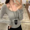 Damski 2025 Jesień/Zima Szczotkowany Slim Fit Długi Rękaw Warstwowy T-shirt z Wkładką na Biust.