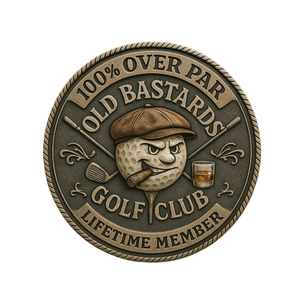 Golfball-Marker Golfzubehör Über Par Old Bastards Golfmünze, Lustige Golf-Herausforderungsmünze mit Whiskey-Design Scherzgeschenk