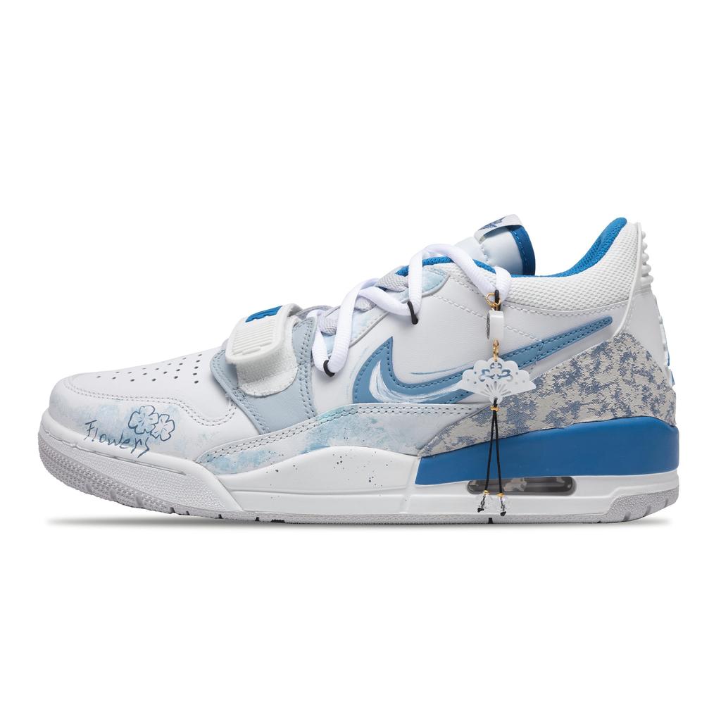 Jordan Legacy 312 Cushioning Slip Resistant Waterproof Low top Vintage Basketball Shoes Men's White Blue HJ3480-140(Team348-)