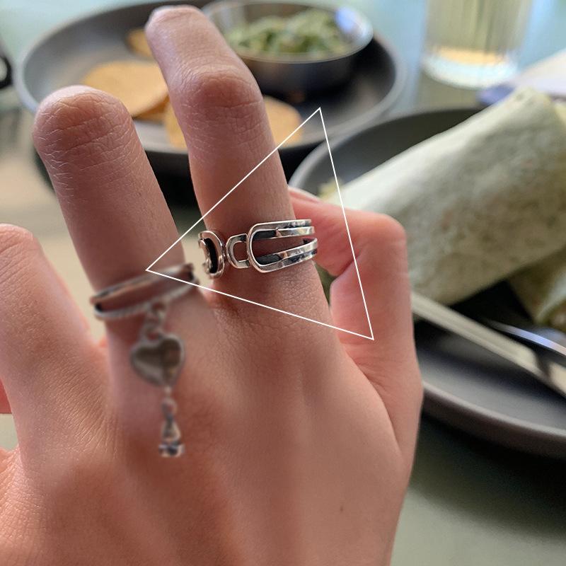 

Стерлинговое серебро 925 пробы Модное серебряное кольцо с двойным слоем и изогнутым дизайном с геометрическим сердцем