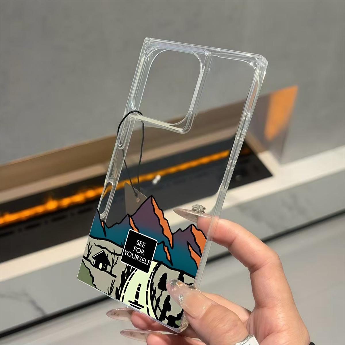 

Transparent Square Back Tube Case Casing Protection For iPhone 14 Pro Max 12 13 15 Plus 16 ProMax 11 Anti-Oxygen,On The Way Pattern iphone 11 ProMax
