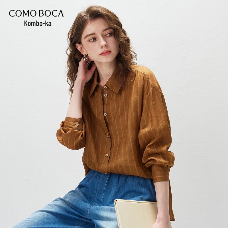 Kemengboka Women s 2026 S/S Ramie Striped Long Sleeve Lapel Shirt L