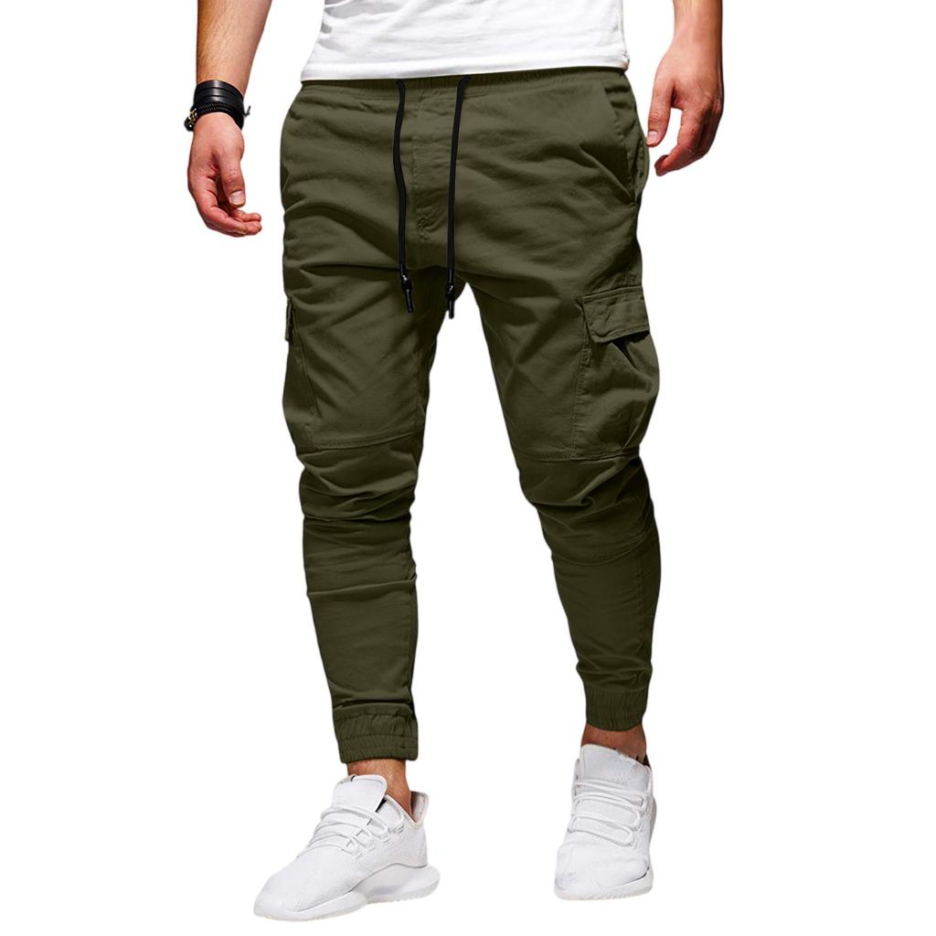 Men's Loose Casual Multi-pocket Work Pants, Youth Stretch Waist Drawstring  Pants
