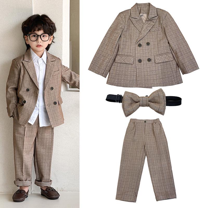 2025 Autumn British Plaid Tuxedo Suit for Kids: Boys' & Girls' Performance Vest Costume