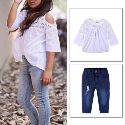 2PCS Kids Baby Girls Clothes Watermelon T-shirt Tops Denim Pants Outfits Set UK
