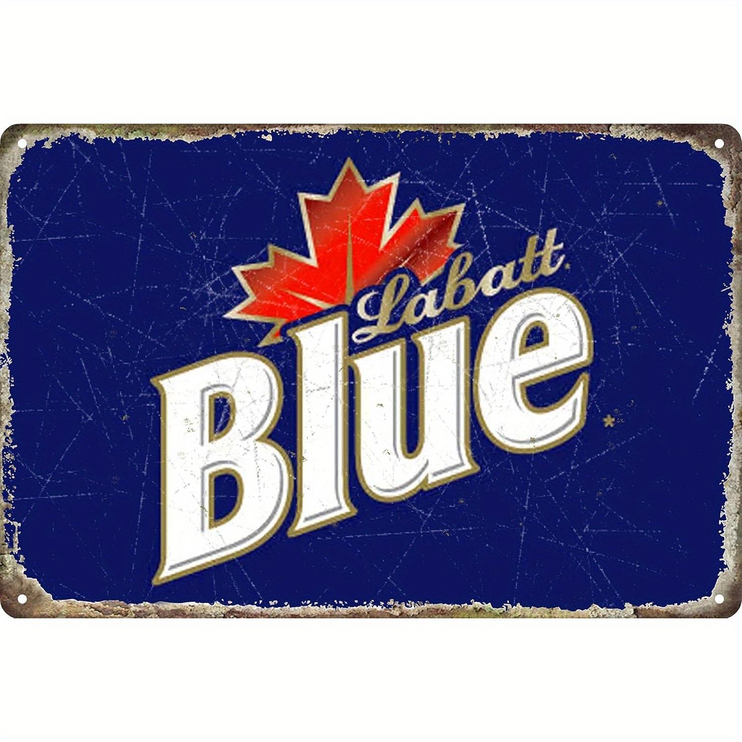 Vintage Mokarier Labot Blues Metal Tin Sign    Wall Art with Distressed Blue Background  Red Maple Leaf Design Rustic Home De 20x30cm（7.8x11.8inch）