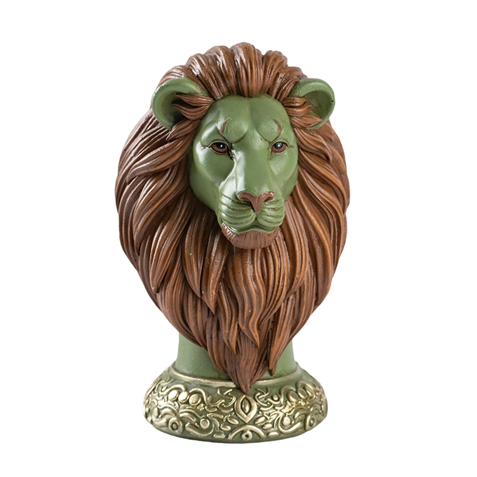 

Art Sculpture Animal Ornament Table Centerpiece Statue Nordic Design Lion Head Figurine for Hotel Apartment Mantle Decoration зелений