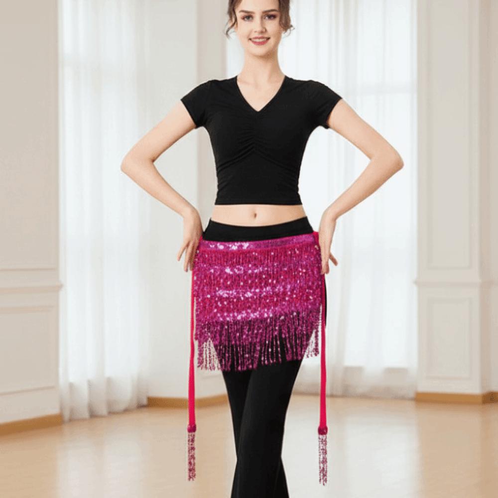 4-Row Belly Dance Belt Metallic Dance Wrap-skirt Tassel Waistband Sequin Hipscarf Gypsy