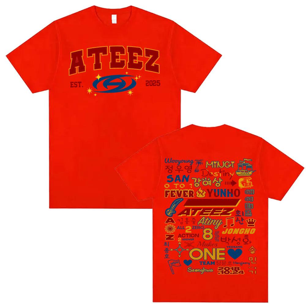 Kpop Ateez 2025 World Tour in Your Fantasy Merch T Shirts Unisex Women Korean Fashion Retro High Street Tshirt 100 Cotton T Shirt