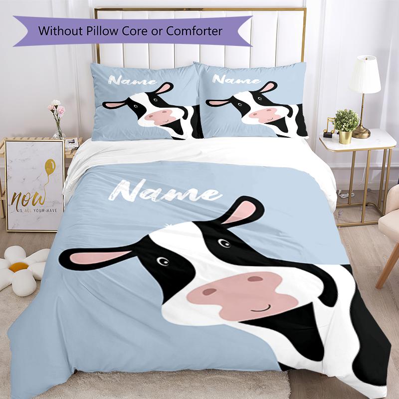 3pcs Custom Name Cow Bedding Set Duvet Cover Closure Includes 1 Duvet Cover & 2 Pillowcases, Soft and Comfortable for All Seasons.