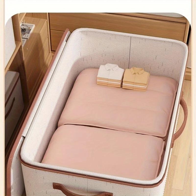White Zippered Storage Box - Heavy Duty Linen Organizer for Clothes, Jewelry, Shoes & Accessories, Travel & Home Use