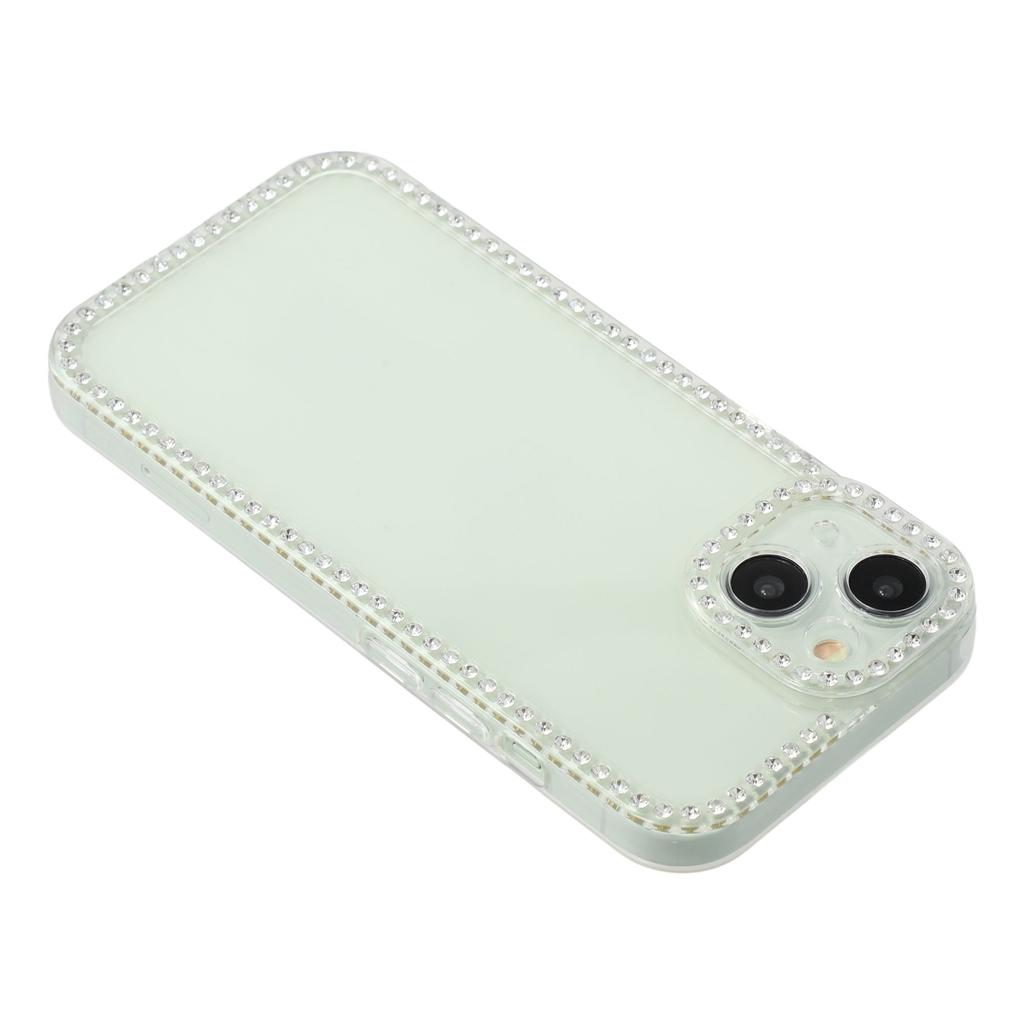For iPhone 15 TPU Case Rhinestone Decor Clear Phone Back Cover,Precise Cutout