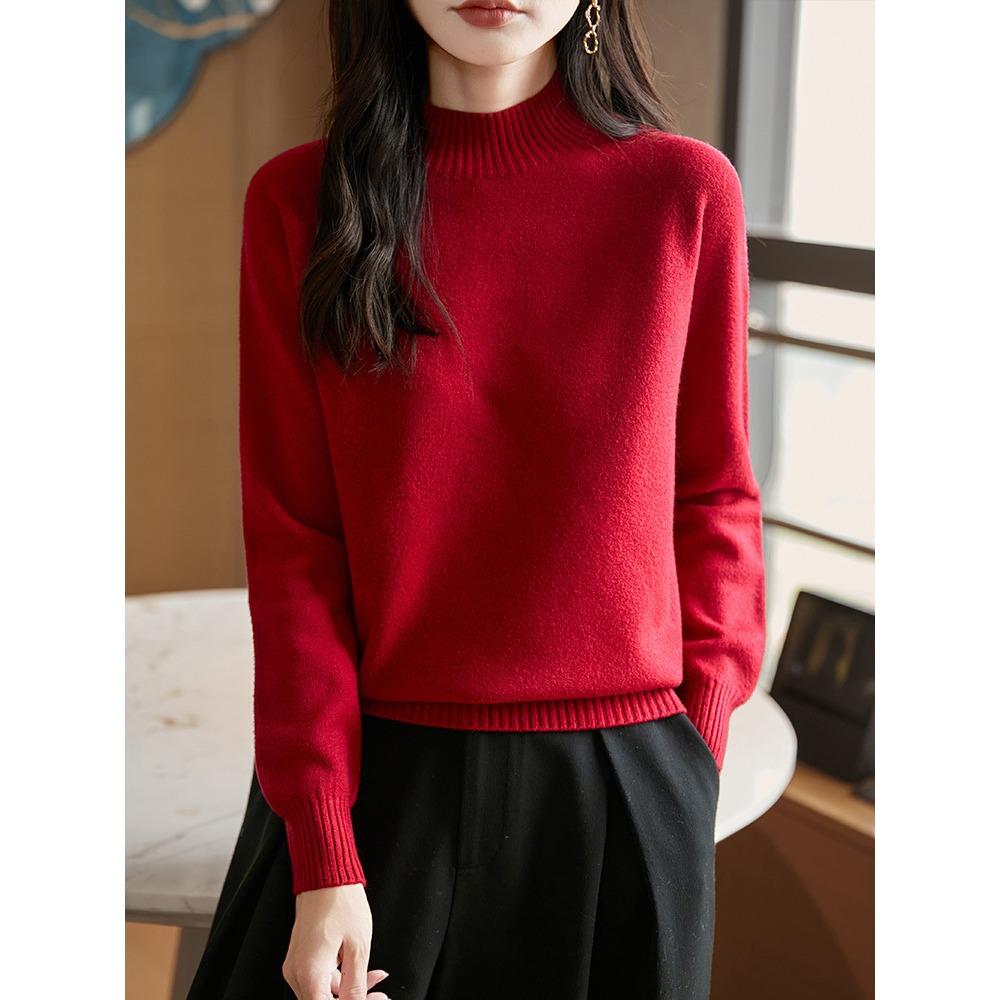 

Новый свитер с полувысоким воротником для женщин на осень и зиму — это простой базовый слой, облегающий и универсальный топ для ношения под одеждой. XXL вишня